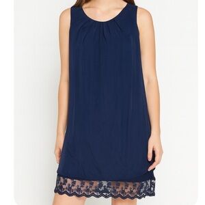 Amanti silk dress boxy overlay back lace detailing Navy Blue SZ XS